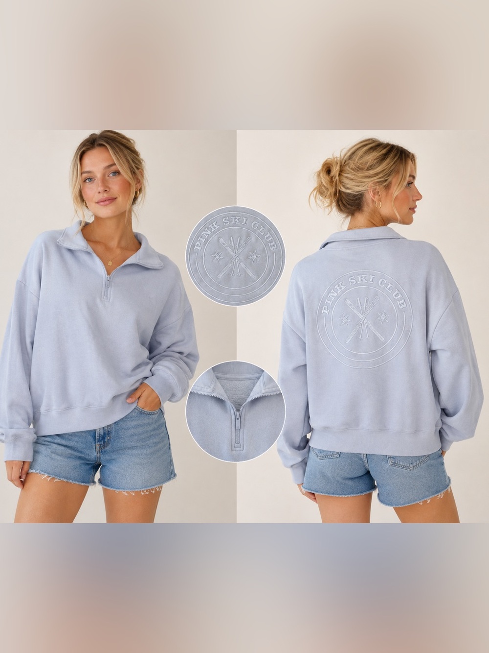 PINK Victoria’s Secret Ski Club Quarter Zip Pullover Blue Medium